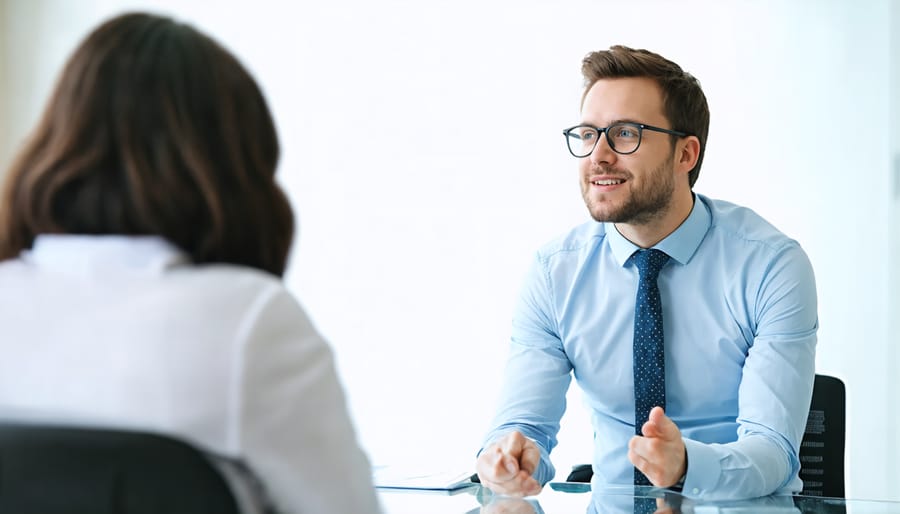 Supportive mental health professional meeting with client in office setting