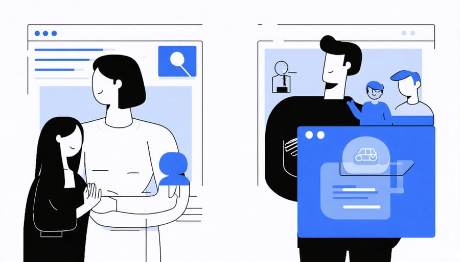 Digital interface demonstrating online dating privacy controls with family security