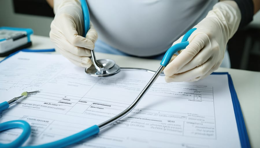 Healthcare provider consulting with pregnant patient in medical office setting