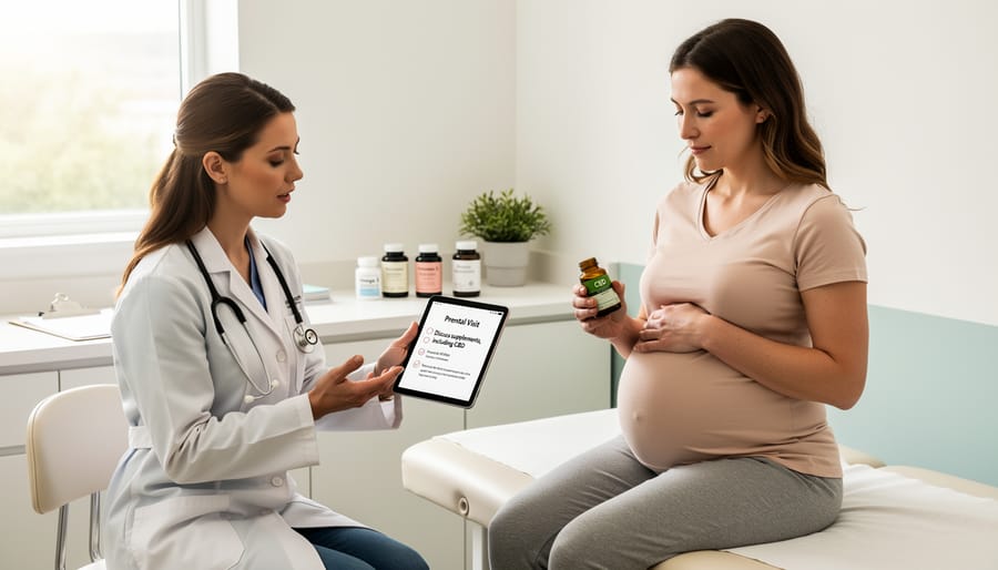 Doctor consulting with pregnant patient in medical office setting