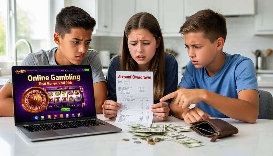 Smartphone with banking app, empty wallet, and scattered coins on table representing financial risks